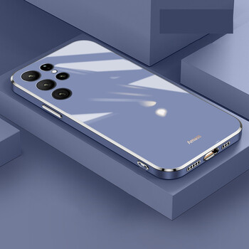Подходящ за Samsung S25Ultra прав ръб галванизиран 6D калъф за мобилен телефон, едноцветен TPU мек корпус, Note20, прост защитен калъф