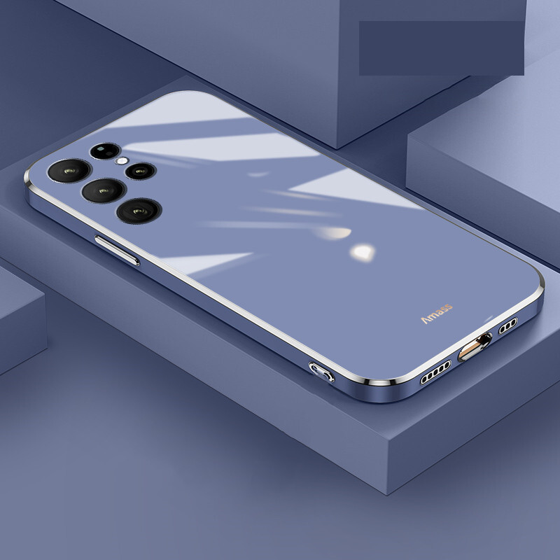 Подходящ за Samsung S25Ultra прав ръб галванизиран 6D калъф за мобилен телефон, едноцветен TPU мек корпус, Note20, прост защитен калъф
