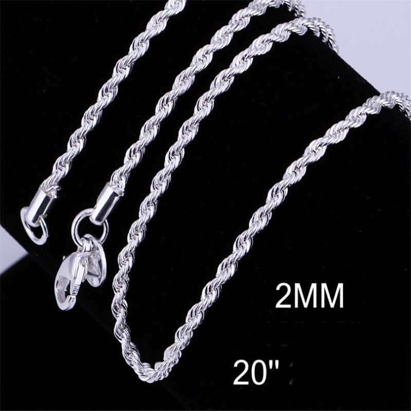 Korėjietiškų madingų papuošalų asmenybės susukta grandinėlė, madingas sidabruotas 2 mm blykstės susuktos virvės vėrinys, vientisa grandinėlė