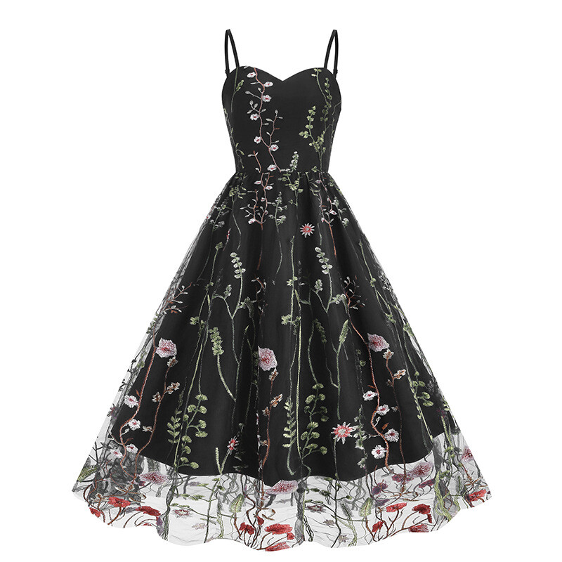 Europietiškas ir amerikietiškas tarpvalstybinis siuvinėjimas, tinklelio pynimas, karšta retro suknelė, 1950-ųjų europietiška ir amerikietiška suknelė