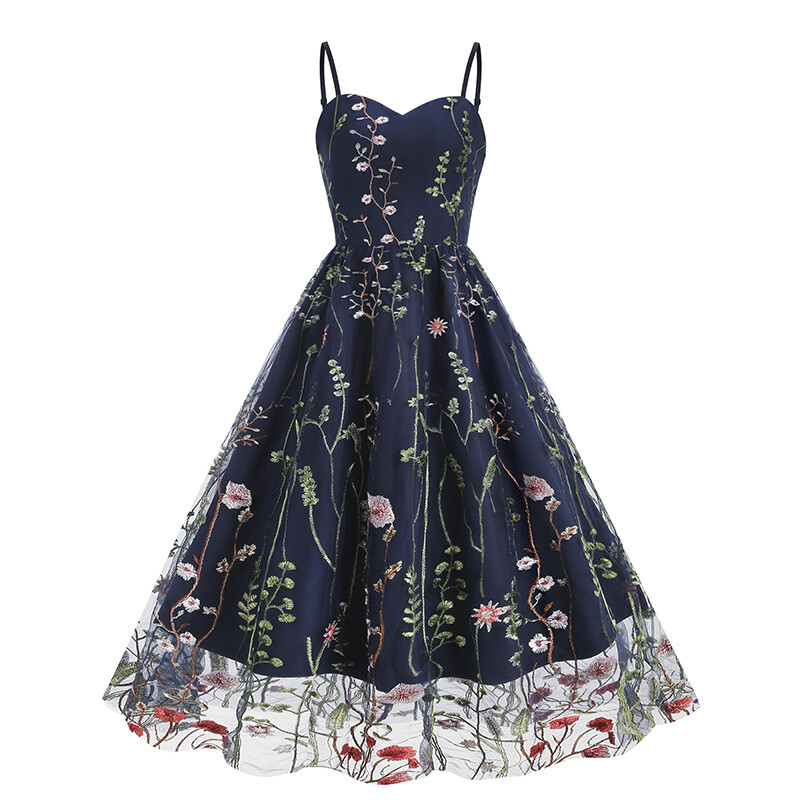 Europietiškas ir amerikietiškas tarpvalstybinis siuvinėjimas, tinklelio pynimas, karšta retro suknelė, 1950-ųjų europietiška ir amerikietiška suknelė