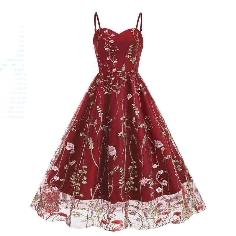 Europietiškas ir amerikietiškas tarpvalstybinis siuvinėjimas, tinklelio pynimas, karšta retro suknelė, 1950-ųjų europietiška ir amerikietiška suknelė