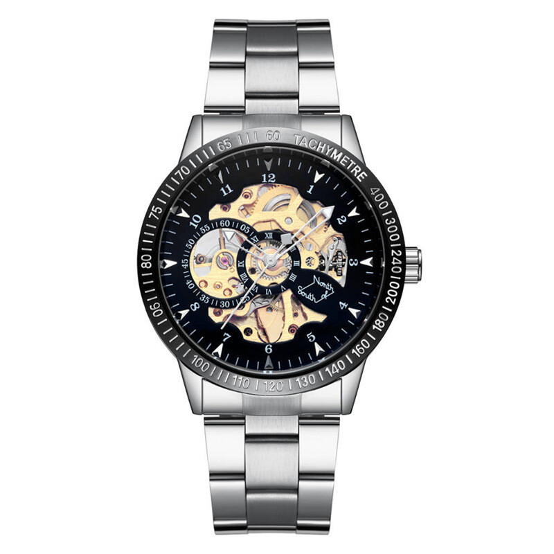 Vīriešu pilnībā automātisks mehāniskais pulkstenis vīriešiem, moderns, dobs, ūdensnecaurlaidīgs, mirdzošs, moderns mehānisks vīriešu pulksteņu rūpnīcas vairumtirdzniecības veikals