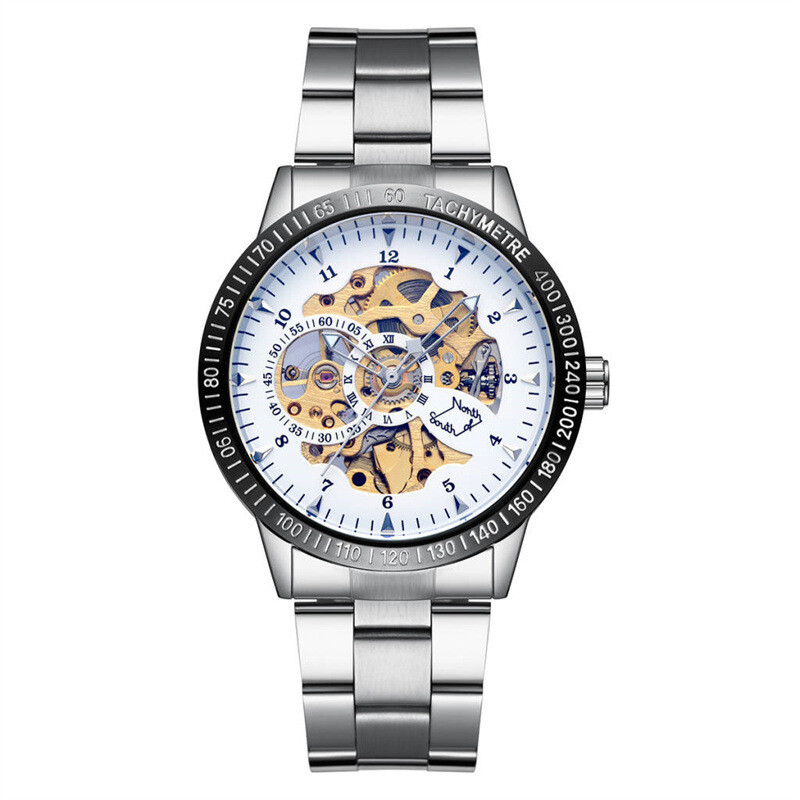 Vīriešu pilnībā automātisks mehāniskais pulkstenis vīriešiem, moderns, dobs, ūdensnecaurlaidīgs, mirdzošs, moderns mehānisks vīriešu pulksteņu rūpnīcas vairumtirdzniecības veikals
