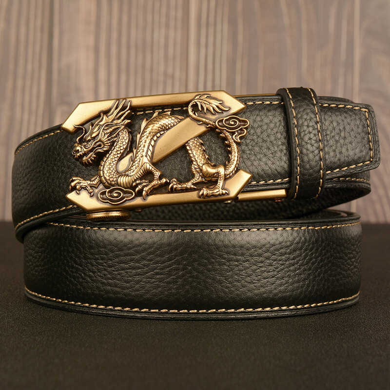 Meeste ehtsast nahast vöö, retro, automaatse pandlaga, draakon, pandlaga, noorte-, vabaaja vöö