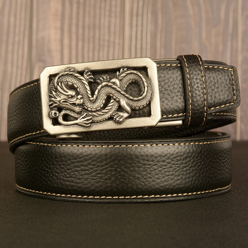 Meeste ehtsast nahast vöö, retro, automaatse pandlaga, draakon, pandlaga, noorte-, vabaaja vöö