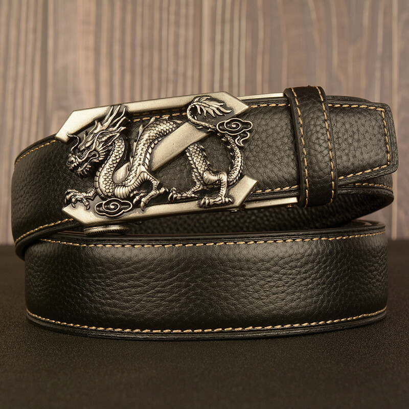 Meeste ehtsast nahast vöö, retro, automaatse pandlaga, draakon, pandlaga, noorte-, vabaaja vöö