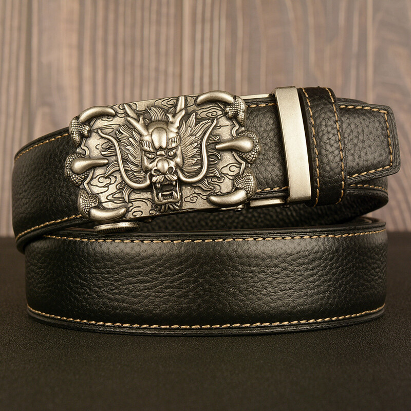 Meeste ehtsast nahast vöö, retro, automaatse pandlaga, draakon, pandlaga, noorte-, vabaaja vöö