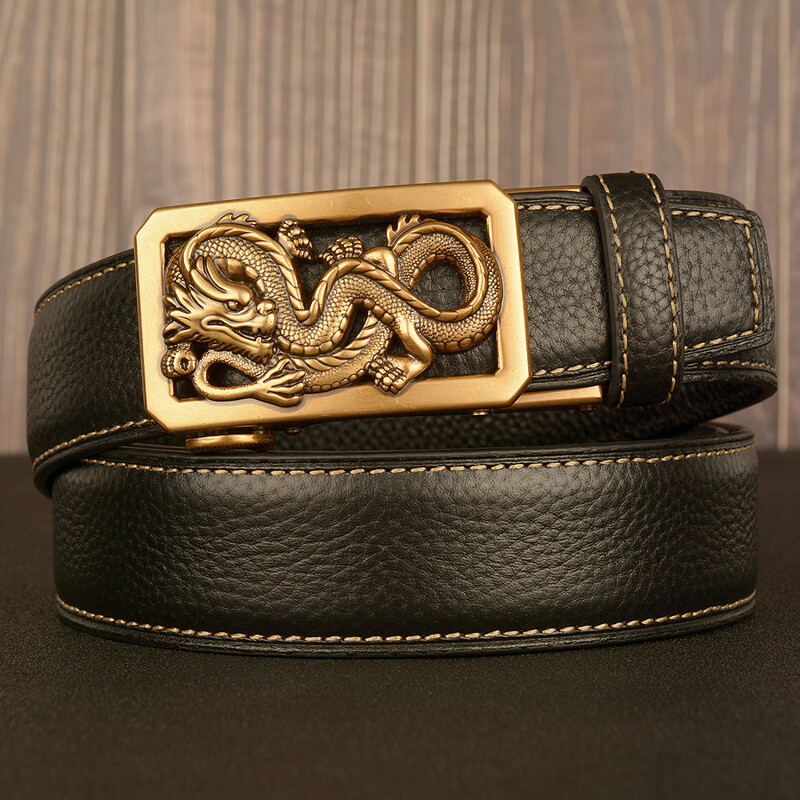 Meeste ehtsast nahast vöö, retro, automaatse pandlaga, draakon, pandlaga, noorte-, vabaaja vöö