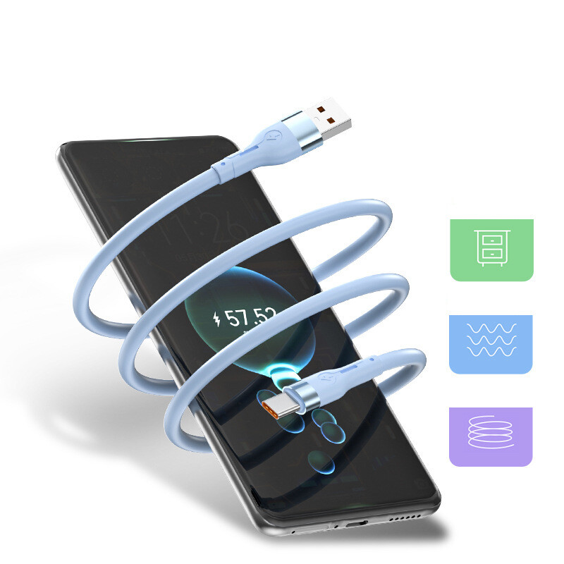 Prailgintas 2 metrų skysto silikono PD duomenų kabelis, tinkantis „Huawei“ dvigubam „Type-C“ kištukui į „Honor“ mobiliųjų telefonų įkrovimo kabeliui.