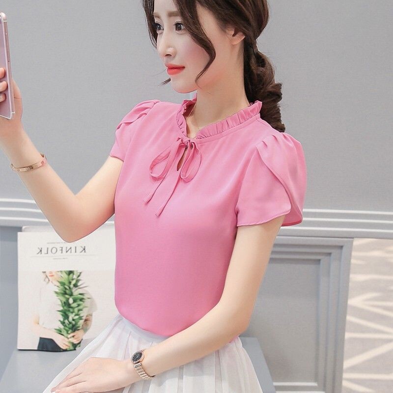 Ženska košulja kratkih rukava s printom od šifona, ljeto, 2024., novo, kratkih rukava, radni pulover, uski kroj, elegantno, malog formata