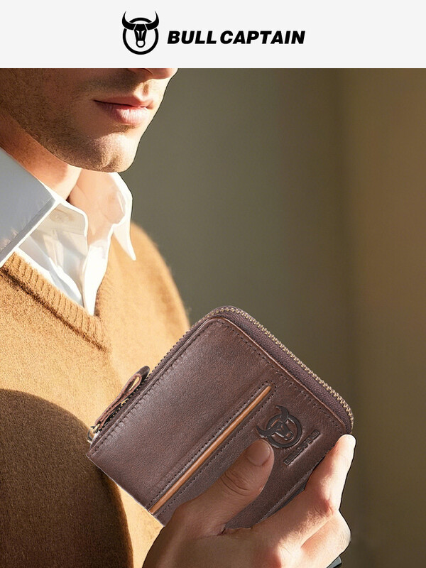 Captain Niu Leather Goods, jauns 2018. gada modelis, vīriešu horizontāls maks ar rāvējslēdzēju daudzām vizītkartēm, izgatavots no īstas ādas un ādas vīriešiem.