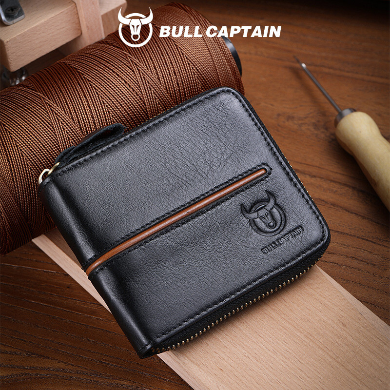 Captain Niu Leather Goods, jauns 2018. gada modelis, vīriešu horizontāls maks ar rāvējslēdzēju daudzām vizītkartēm, izgatavots no īstas ādas un ādas vīriešiem.