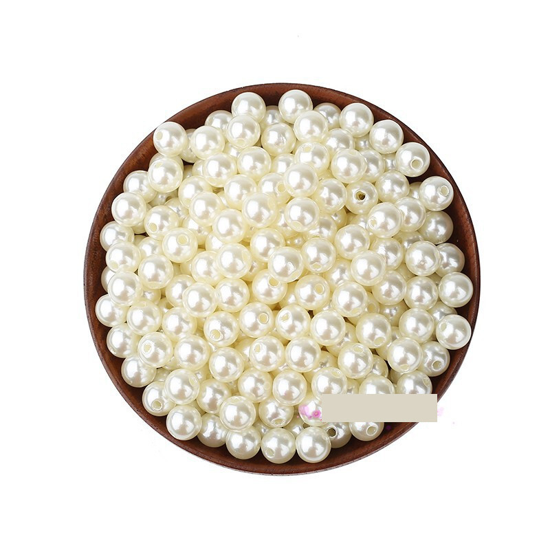 Augstas spīduma ABS mākslīgās pērles, apaļas, taisnas atveres, tīri baltas, bēšas pērles, DIY krelles, vairumtirdzniecība, vesela mārciņa