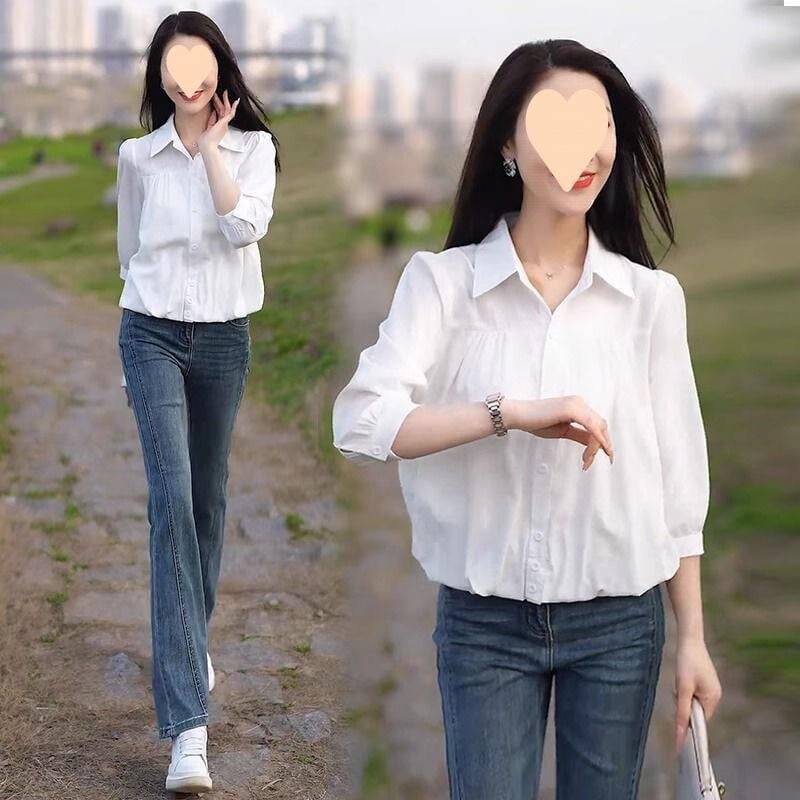 Majica s tri točke kopčanja za proljeće-ljeto 2025., novi stil, prekriva trbuh i čini da izgledate vitko, moderno, opušteno i ležerno, elegantno i moderno