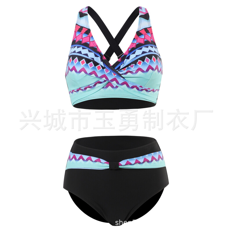 Novi ženski bikini kupaći kostim s podjelom iz 2023., europski i američki bikini, vanjska trgovina, seksi kupaći kostim visokog struka, prekogranično mjesto za kupaće kostime