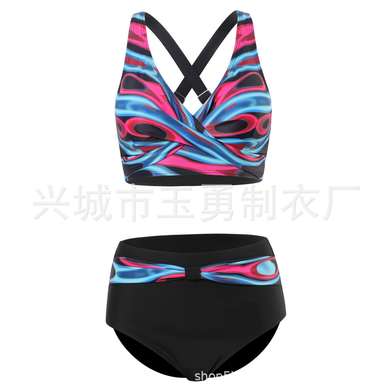 Novi ženski bikini kupaći kostim s podjelom iz 2023., europski i američki bikini, vanjska trgovina, seksi kupaći kostim visokog struka, prekogranično mjesto za kupaće kostime