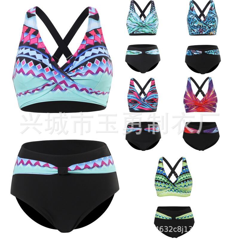 Novi ženski bikini kupaći kostim s podjelom iz 2023., europski i američki bikini, vanjska trgovina, seksi kupaći kostim visokog struka, prekogranično mjesto za kupaće kostime