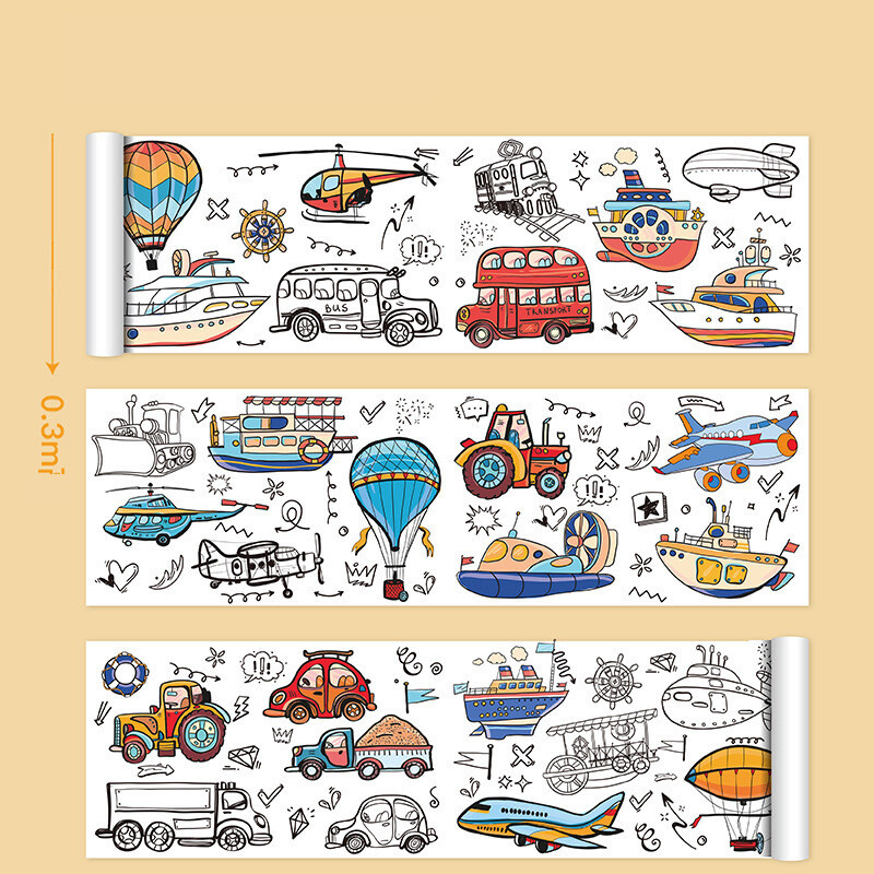 Bērnu grafiti zīmējumu krāsojamo rulli zīmēšanas papīram, garu zīmējumu rulli bērnudārza bērnu krāsojamo audeklu var pielīmēt pie sienas, to nenosmērējot.