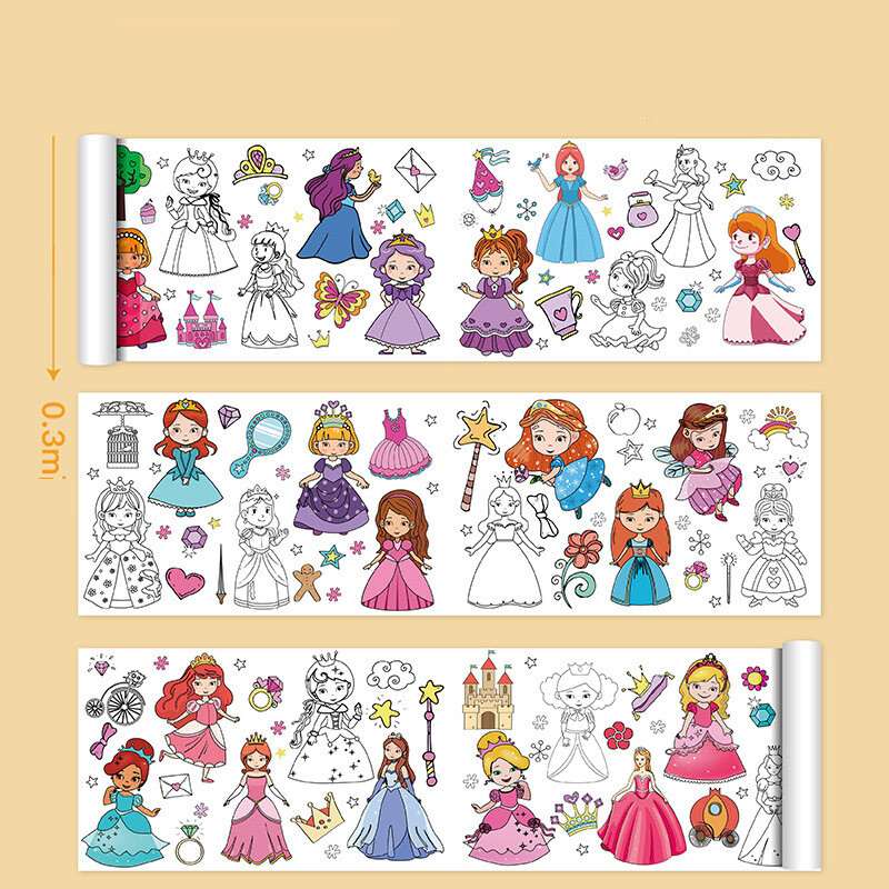 Bērnu grafiti zīmējumu krāsojamo rulli zīmēšanas papīram, garu zīmējumu rulli bērnudārza bērnu krāsojamo audeklu var pielīmēt pie sienas, to nenosmērējot.