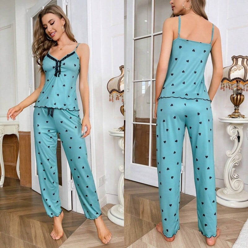 Moteriškos europietiškos ir amerikietiškos pižamos, dviejų dalių komplektas, namų apranga, naujas stilius, patogios nėriniuotos petnešos, kelnės, kostiumas, tarpvalstybinis tiekimas iš gamyklos.