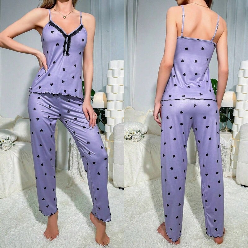 Moteriškos europietiškos ir amerikietiškos pižamos, dviejų dalių komplektas, namų apranga, naujas stilius, patogios nėriniuotos petnešos, kelnės, kostiumas, tarpvalstybinis tiekimas iš gamyklos.