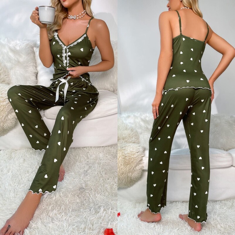 Moteriškos europietiškos ir amerikietiškos pižamos, dviejų dalių komplektas, namų apranga, naujas stilius, patogios nėriniuotos petnešos, kelnės, kostiumas, tarpvalstybinis tiekimas iš gamyklos.