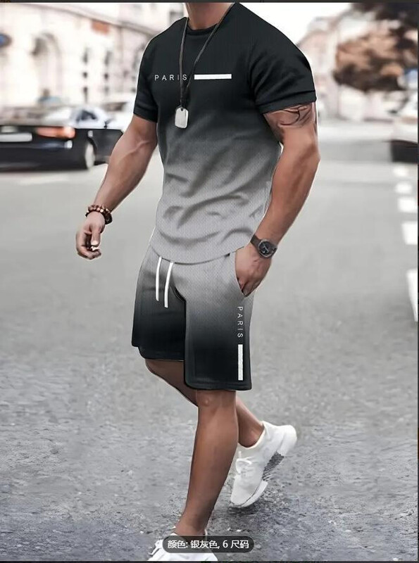 2025 m. vasaros užsienio prekybos mados tendencija – 3D skaitmeninė spauda, universalus vaikiškas trumpų rankovių kostiumas suaugusiems.