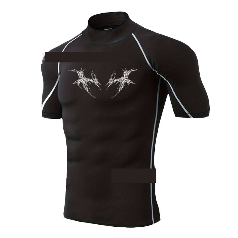 Vyriškas vasarinis bėgimo kostiumas trumpomis rankovėmis, kvėpuojantis, greitai džiūstantis, labai elastingas ir stilingas, su tarptautiniu stiliumi.