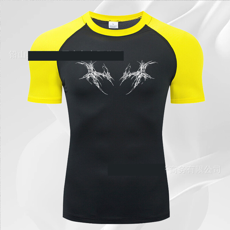 Vyriškas vasarinis bėgimo kostiumas trumpomis rankovėmis, kvėpuojantis, greitai džiūstantis, labai elastingas ir stilingas, su tarptautiniu stiliumi.