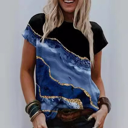 Vasariniai trumpomis rankovėmis apvaliu kaklu spausdinti marškinėliai skaitmeniniu spausdinimu 2024 metams, Europos ir Amerikos tarpvalstybinė karštų kačių skaitmeninė spauda