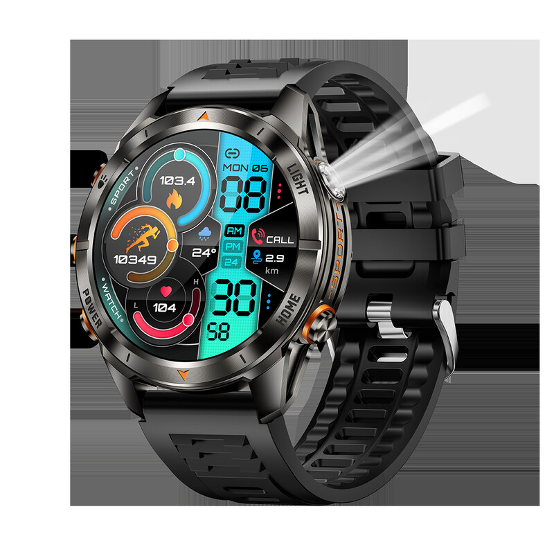 Ceas sport în aer liber nou, transfrontalier, foarte bine vândut, cu baterie mare KT80, Bluetooth, 515mAh și monitorizare a ritmului cardiac și a oxigenului din sânge.