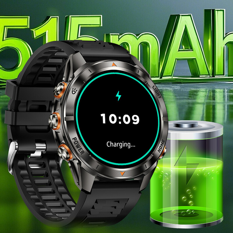 Ceas sport în aer liber nou, transfrontalier, foarte bine vândut, cu baterie mare KT80, Bluetooth, 515mAh și monitorizare a ritmului cardiac și a oxigenului din sânge.