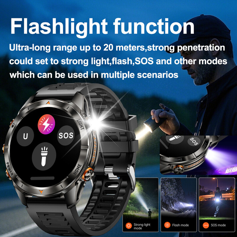 Ceas sport în aer liber nou, transfrontalier, foarte bine vândut, cu baterie mare KT80, Bluetooth, 515mAh și monitorizare a ritmului cardiac și a oxigenului din sânge.