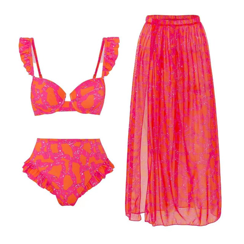 Costum de baie dintr-o singură piesă, european și american, bikini, conservator, care acoperă burta, fustă de plajă, din șifon, fustă înfășurată, costum de baie pentru izvoare termale