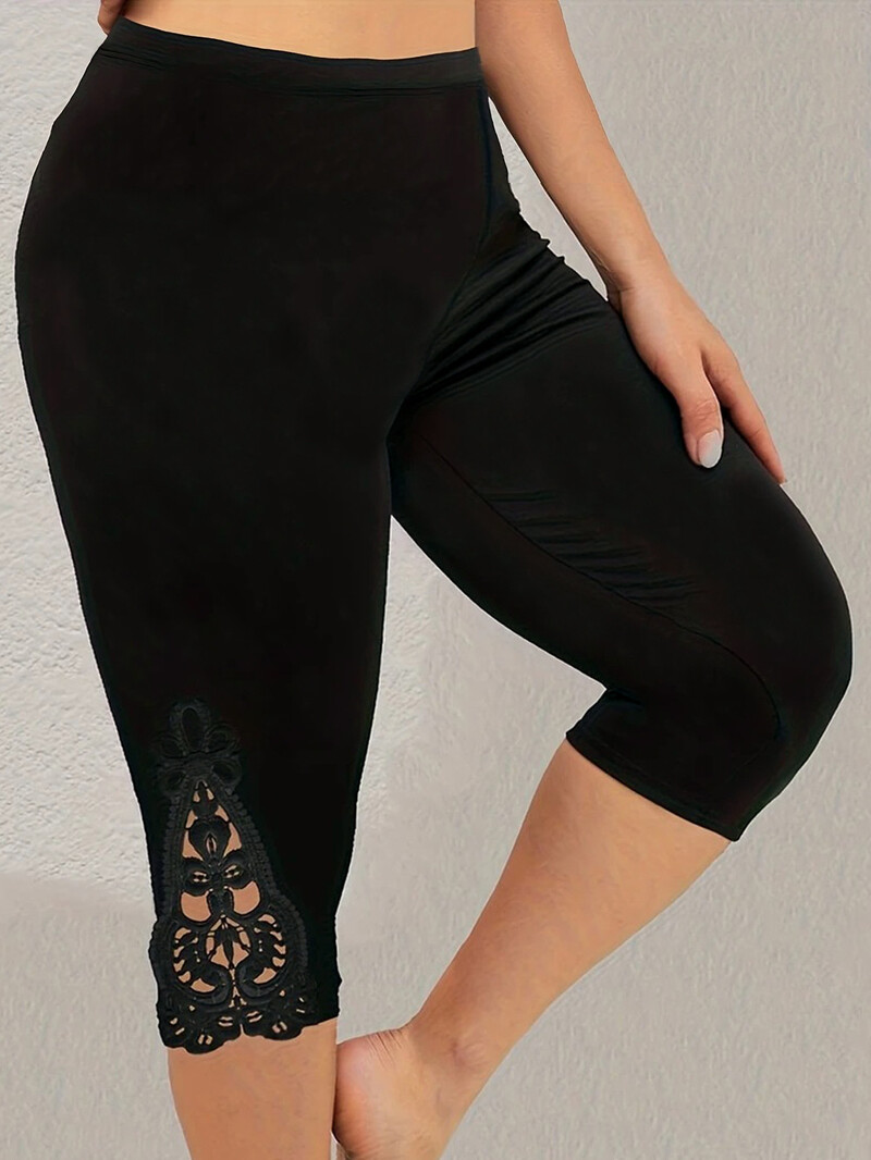 Európai és amerikai plus size leggings, hímzett, patchwork mintás, vékony, rugalmas, háromnegyedes derekú leggings felsőruházatnak