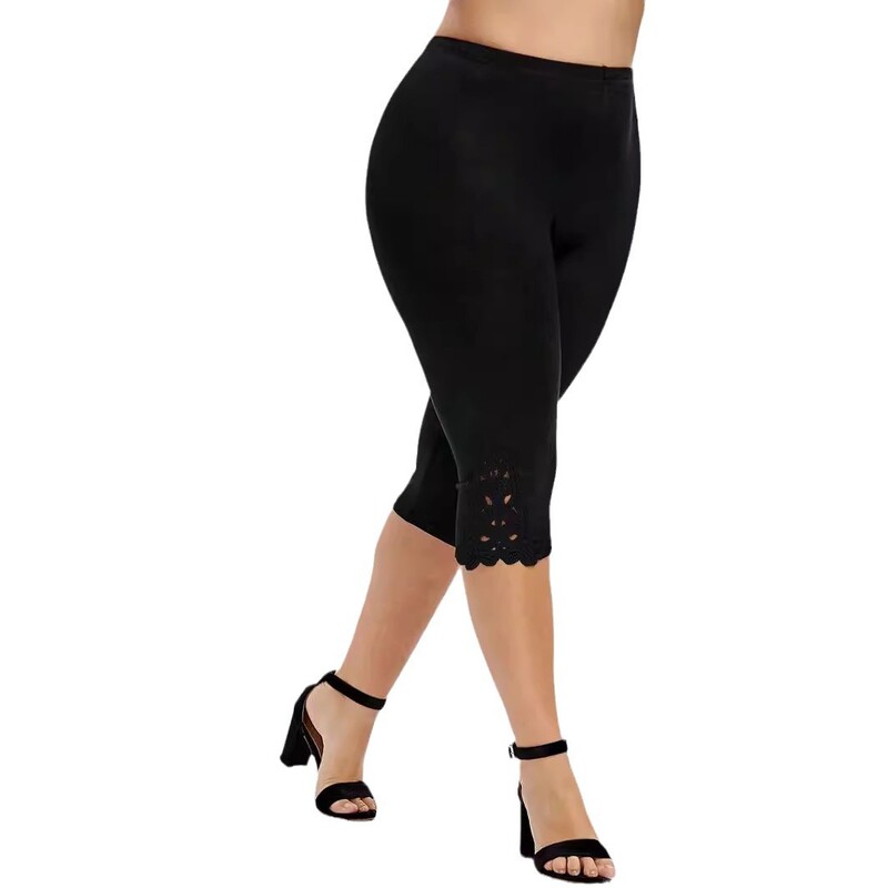 Europske i američke tajice za veće veličine, vez, patchwork dizajn, tanke elastične tajice s tri četvrtine struka za gornju odjeću