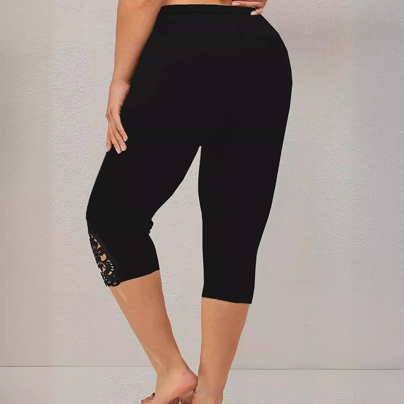 Europske i američke tajice za veće veličine, vez, patchwork dizajn, tanke elastične tajice s tri četvrtine struka za gornju odjeću