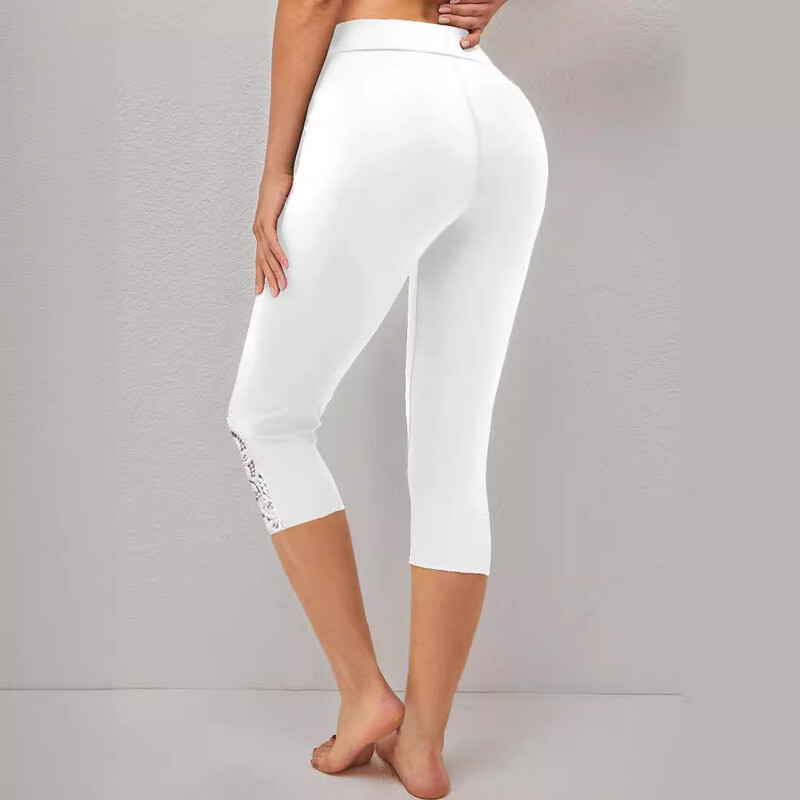 Europske i američke tajice za veće veličine, vez, patchwork dizajn, tanke elastične tajice s tri četvrtine struka za gornju odjeću