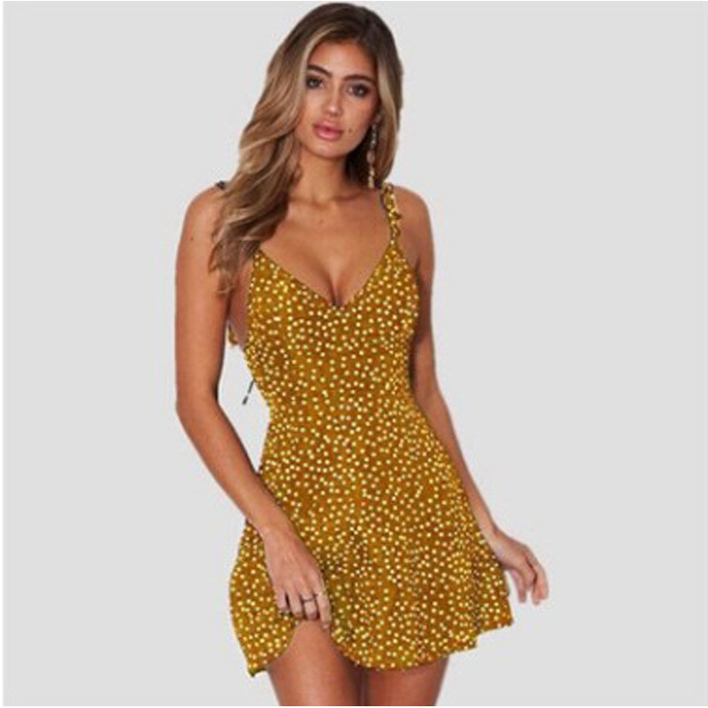 2020 Най-продаваната европейска и американска рокля на точки с връзки отзад и вълнообразни рамене, 6 цвята и 6 размера