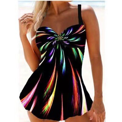 2021 европейски и американски трансгранични бикини  нови фойерверки градиентен цветен принт пола голям размер разделен бански костюм за жени