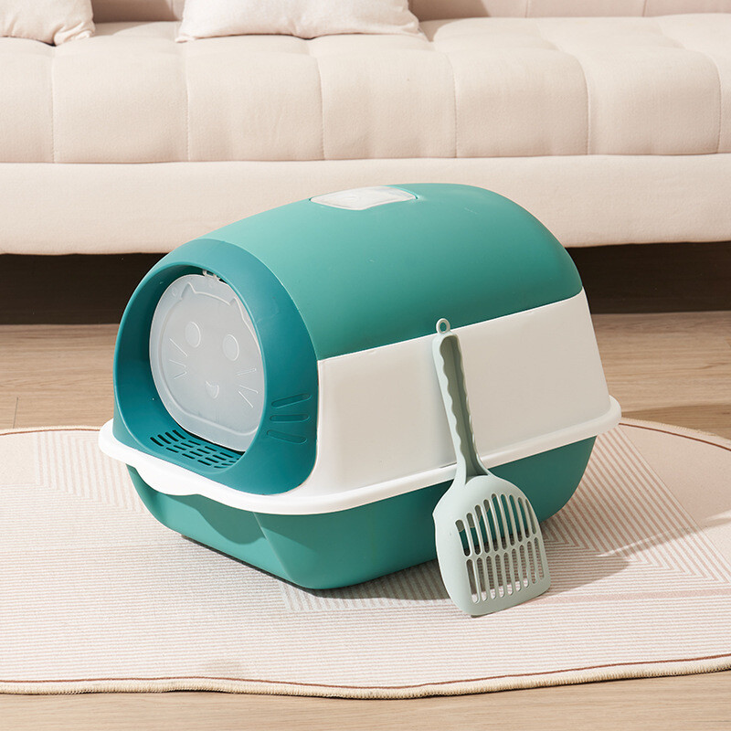 Pilnai uždara kačių kraiko dėžė, didelė kačių kraiko dėžė, atspari kvapams, kačių kraiko padėklas, atsparus vandens purslams, su dezodoruojančiu maišeliu