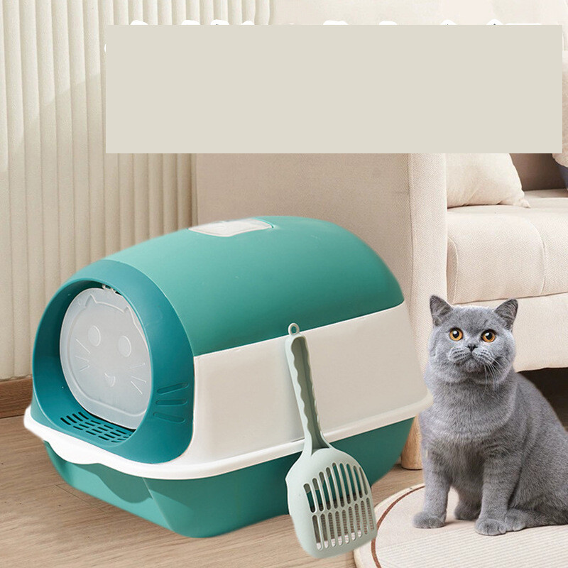Pilnai uždara kačių kraiko dėžė, didelė kačių kraiko dėžė, atspari kvapams, kačių kraiko padėklas, atsparus vandens purslams, su dezodoruojančiu maišeliu
