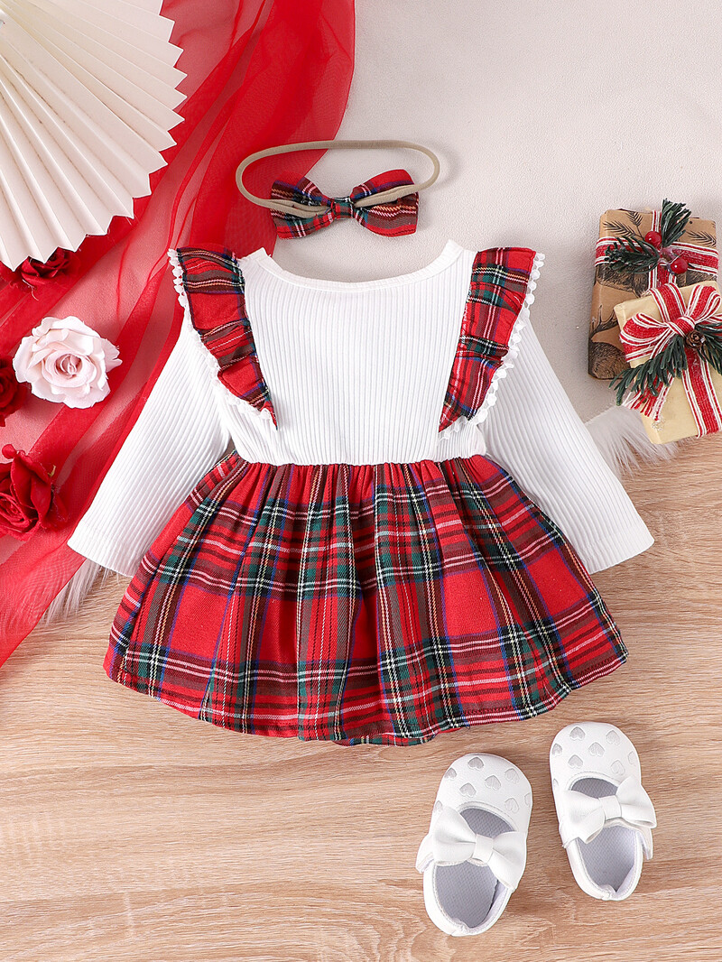 Детски дрехи Бяла риза + червена карирана рокля