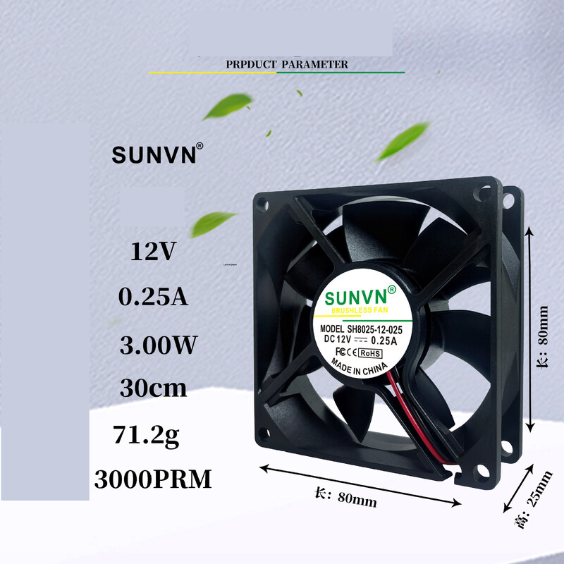 SUNVN 8025 nuolatinės srovės ventiliatorius 5V alyva užpildytas 12V šildytuvas džiovintuvas džiovyklė 8CM tylus aušinimo ventiliatorius