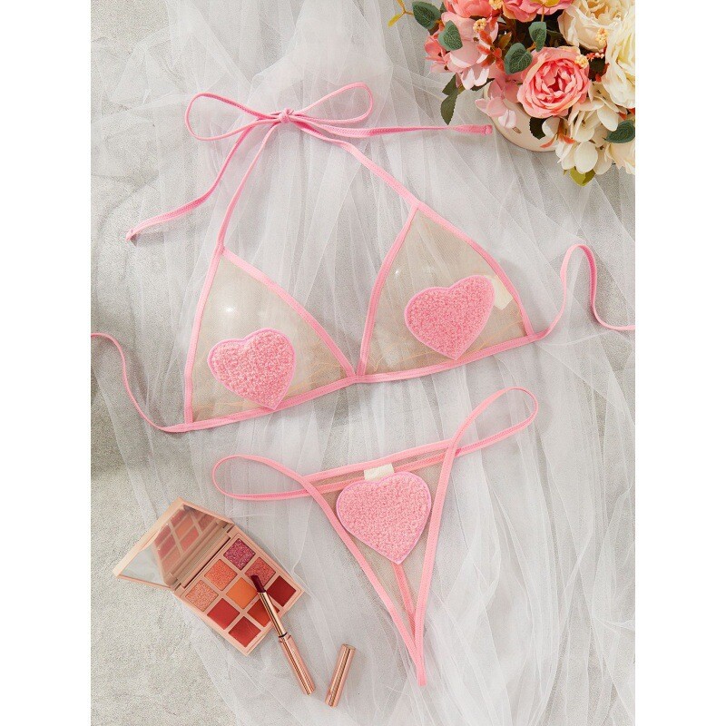 Europsko i američko seksi donje rublje za vanjsku trgovinu s crvenim srcem, tangama u tri točke, ljubavlju, lepršavim naramenicama