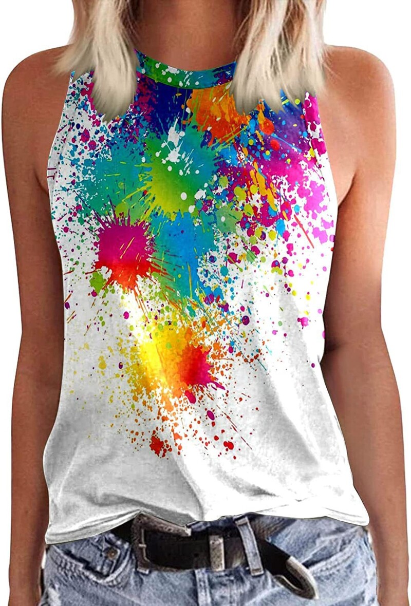 2024 Трансгранична европейска и американска лятна мода нова дамска жилетка без ръкави с жартиери, градиентна личност, 3D дигитален печат