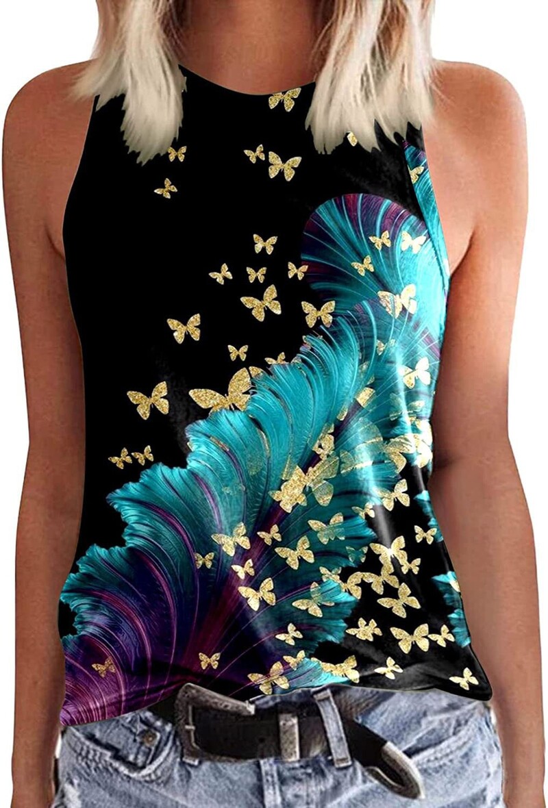 2024 Трансгранична европейска и американска лятна мода нова дамска жилетка без ръкави с жартиери, градиентна личност, 3D дигитален печат