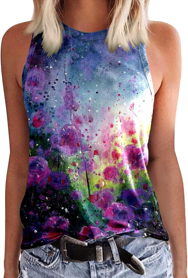 2024 Трансгранична европейска и американска лятна мода нова дамска жилетка без ръкави с жартиери, градиентна личност, 3D дигитален печат