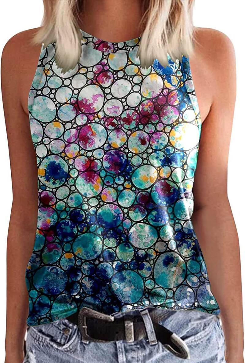 2024 Трансгранична европейска и американска лятна мода нова дамска жилетка без ръкави с жартиери, градиентна личност, 3D дигитален печат